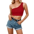 thumbnail image 2 of Tank Tops for Women Women's Solid Low Cut Halter Crop Sleeveless Top Cami Tops for Women Red XXL, 2 of 5