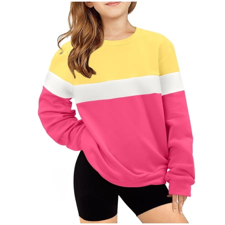 CYRBOKO Toddler Girls Pullover Sweatshirts Long Sleeve Crew Neck Casual Pullover Grils Clothes Hot Pink Size 1-2 T