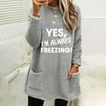 thumbnail image 2 of Women Sherpa Fleece Tunic Top Crew Neck Comfy Thermal Pullover Sweater Pockets Letter Print Long Top for Leggings (S, Gray), 2 of 4