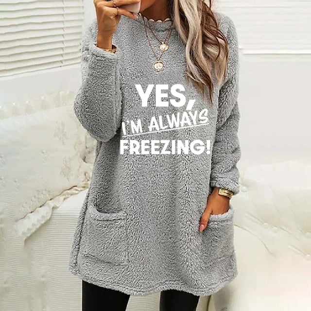 Liquidation sous 6!Sevevn Blouse à Manches Longues Col Rond et Hiver Ample avec Poche Gris TG