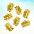 thumbnail image 2 of 100PCS 2.5CM Plated Ribbon Ends Metal Fastener Clasps Textured Crimp End Clamps Cord Ends Buckles Zipper Clips DIY Jewelry Accessories (Golden), 2 of 7