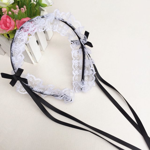 Accesorios para el cabello de sirvienta con lazo para el pelo con lazo de estilo japonés Steampunk con volantes para mujer