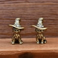 thumbnail image 5 of Handmade Brass Witch Sculpture Vintage Miniature Kitten with Wizard Hat Desk Ornament Home Decor, 5 of 8