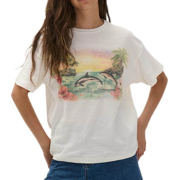 Bibifish Womens Tee Tops Summer Elegant Graphic Print Short-Sleeve Tee Tops Relaxed Fit Crewneck Summer Daily Casual Streetwear Chic Wear