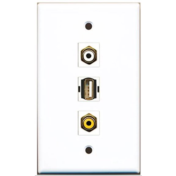RiteAV - 1 Port RCA White and 1 Port RCA Yellow and 1 Port USB A-A Wall Plate