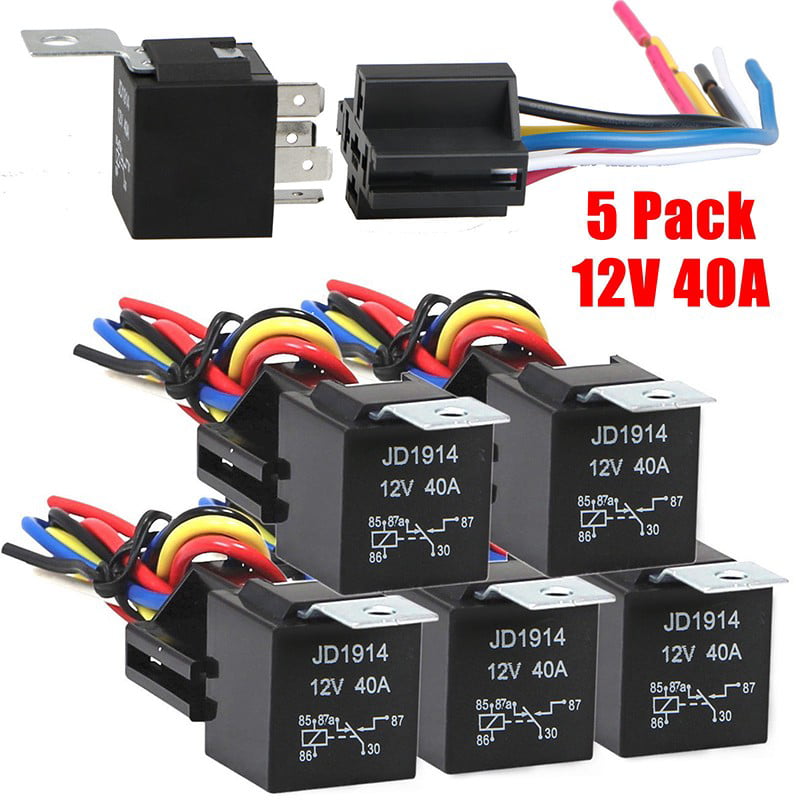 5x DC 12V Car SPDT Automotive Relay 5 Pins 5 Wires w/Harness Socket 30/40 Amp US 
