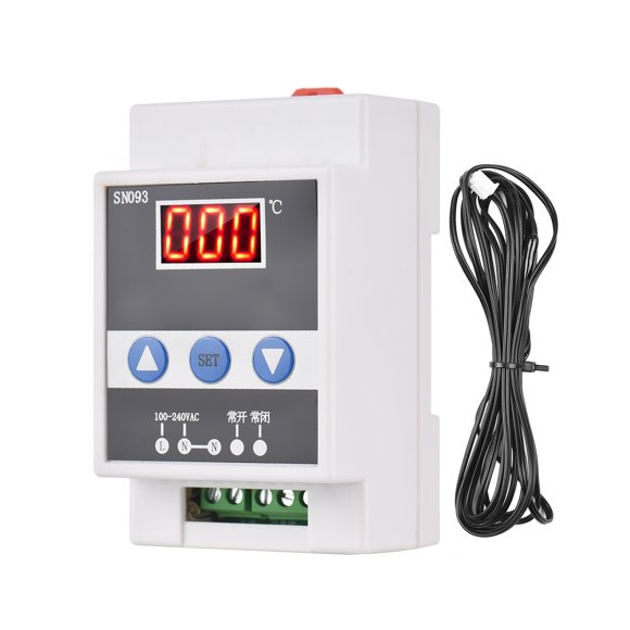 Amdohai 110-240V Rail Thermostat One-way Temperature Controller LED Digital Temperature Controlling Switch Constant Temperature Refrigeration Cooling & Heating with Water Drop Probe