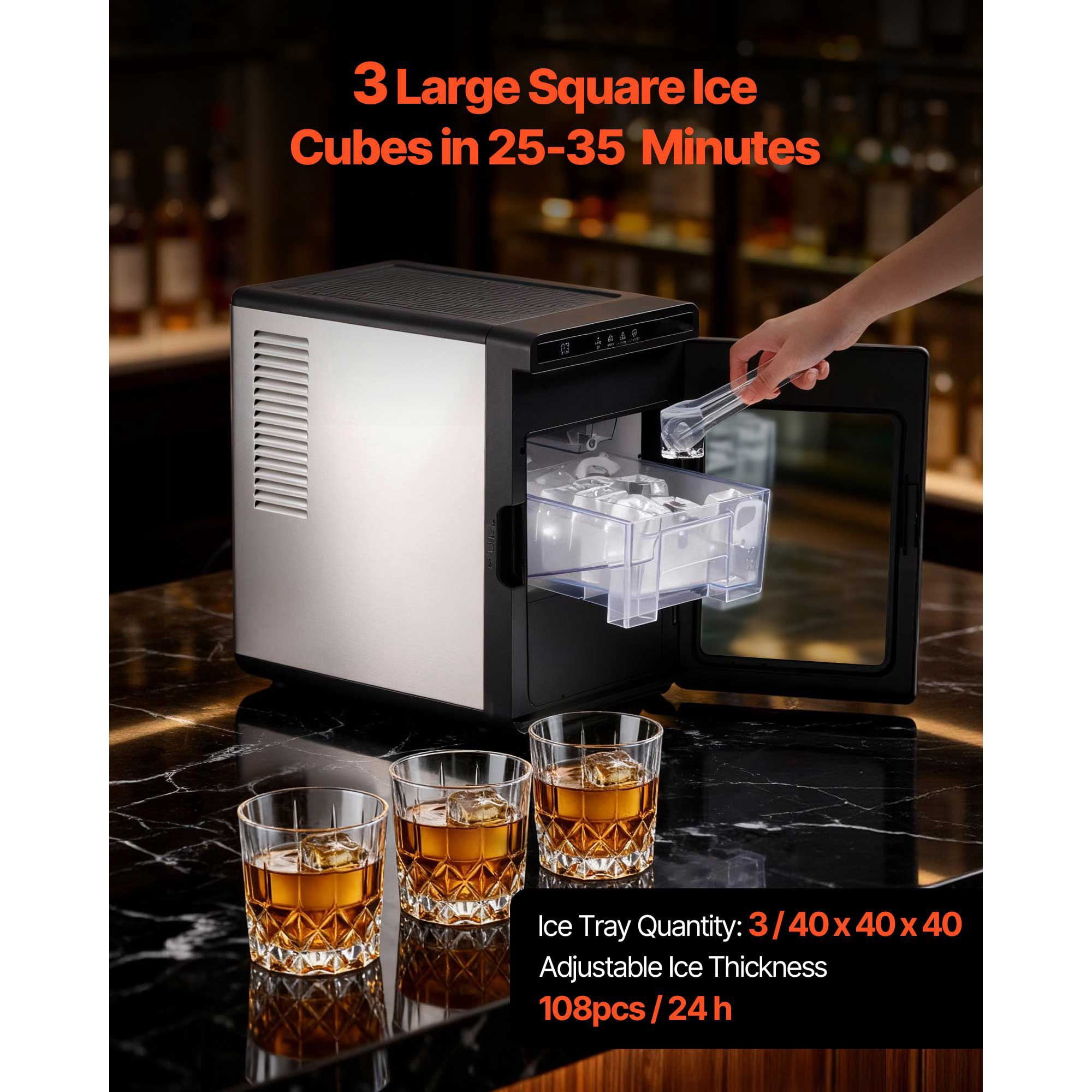 Compact Ice Maker Machine,26lbs Daily Output,Self-Cleaning Portable Ice Maker with Scoop for Countertop,Makes Square Ice Cubes for Home,Office,Party,Travel