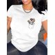 thumbnail image 1 of Camiseta deportiva informal sencilla de manga corta con cuello redondo y estampado abstracto floral creativo de bolsillo para mujer, cómoda prenda de verano para mujer, ideal para el tiempo libre., 1 of 7