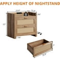 thumbnail image 3 of Night Stand Set of 2 Rattan Nightstands with Charging Station 23.6" Wide Boho Bedside Tables with 2 Drawers Modern Larger Nightstands, Brown, 3 of 8