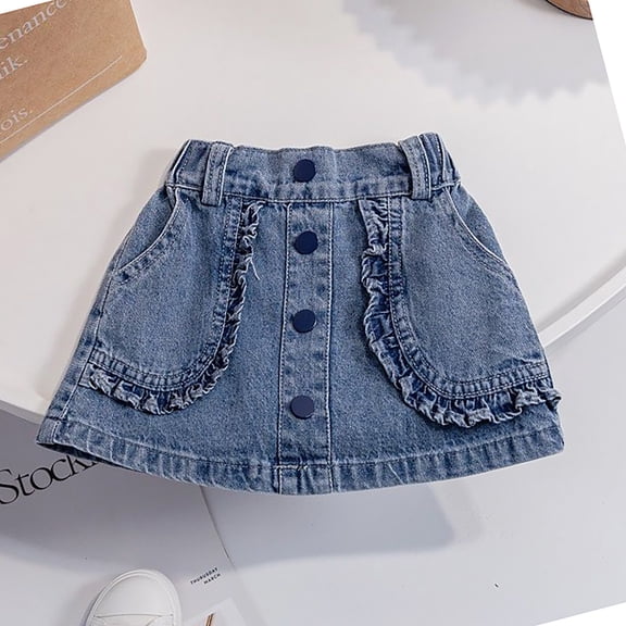 Conairie Girls Denim Skirts Short Flared Pleated Toddler Jean Skorts Kids Comfortable Elastic Mini Skirt 3-4 Y