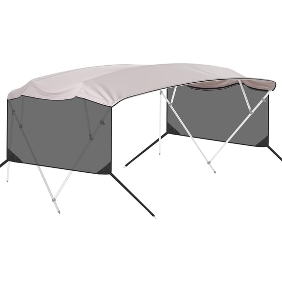Historyli Universal 4 Bow Boat Bimini Top Replacement Canvas with Detachable Side Curtain, No Frame, Gray