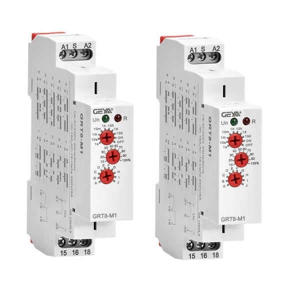 2X GRT8-M1 Delay Relay 16A AC/DC12V-240V Multifunction Din Rail Automatic Timer Relay