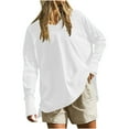 thumbnail image 2 of HVOBTTY Womens Long Sleeve Pullover T Shirt, Fall Tops for Women, Women's Plus Size Casual Solid Color V Neck Tunic Athletic Shirt with Thumb Holes White, M, 2 of 5