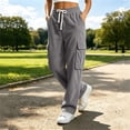 thumbnail image 5 of Sevevn Women's Fall Ribbed-Knit Mid-Rise Straight-Leg Cargo Pants Elastic Drawstring Multi-Pocket Casual Pants, 5 of 6