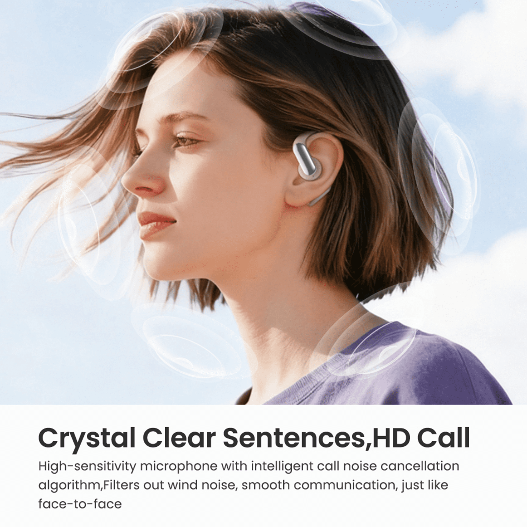HTC NE50 Translation Bluetooth Earbuds Open Ear Earphones for Sports HD Stereo Sound Waterproof IPX4