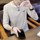 thumbnail image 5 of Camiseta de cuello redondo superior para hombre, 100 % algodón, ropa para hombre, rayas, citas estéticas con elasticidad de poliéster al por mayor, 5 of 5