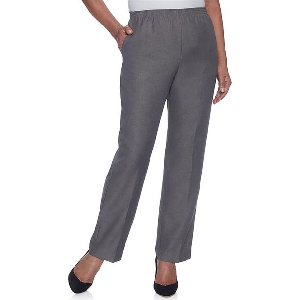 Alfred Dunner Womens Classic Pull On Straight Leg Casual Pants, gray, Plus Size, 18W