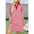 thumbnail image 5 of Women'S Summer Casual Striped V Neck Short Sleeve Flowy A Line Mini Dresses Red M, 5 of 7