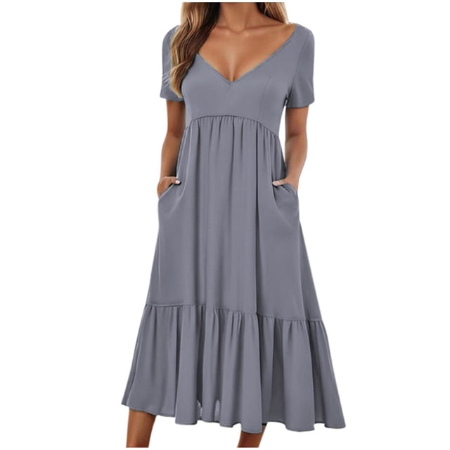 GYUJNB Robe Maxi Bohème Imprimée Florale 2024 pour Femmes, Col en V, Manches Courtes, Fendue, Soirée Plage