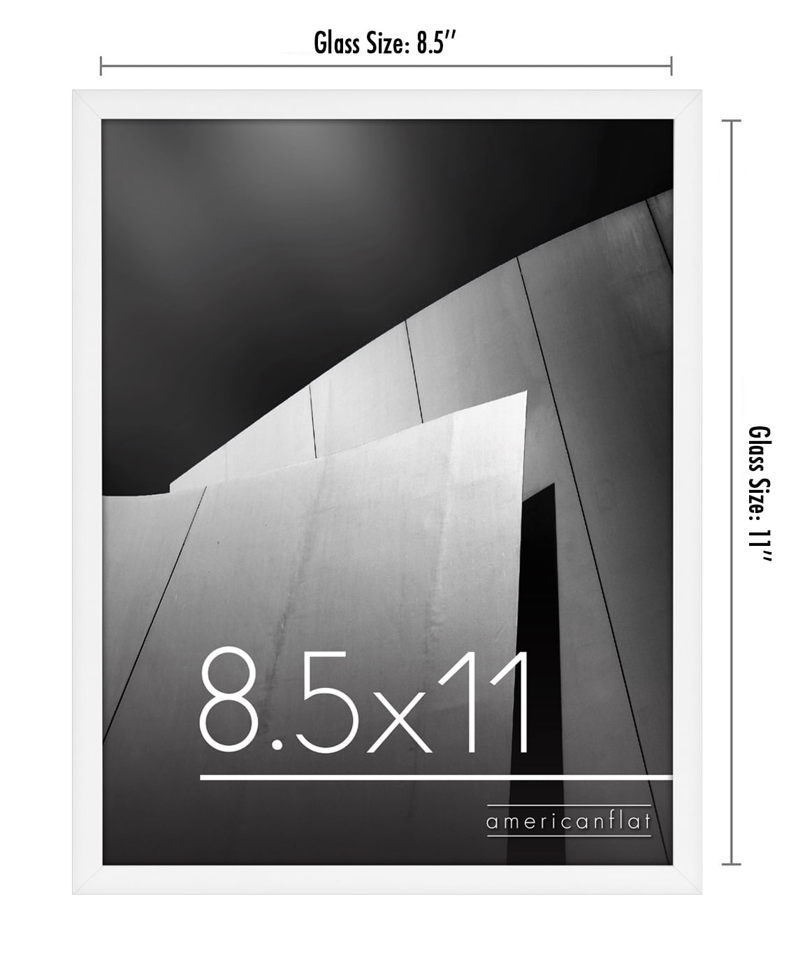 Americanflat 8.5x11 Picture Frame, Plastic and shatter-resistant glass, portrait and landscape display, White