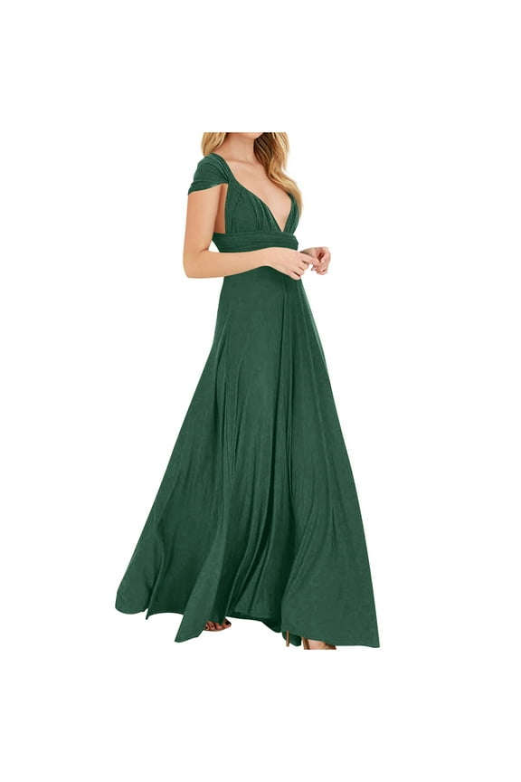 Formal Dress for Women Evening Gown V Neck Short Sleeve Long Flowing A-Line Maxi Dress Wedding Guest Prom Dresses