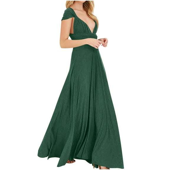 Formal Dress for Women Evening Gown V Neck Short Sleeve Long Flowing A-Line Maxi Dress Wedding Guest Prom Dresses