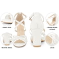 thumbnail image 6 of BLISSFUL STEP Women's Sandals Lace Block Heel Open Toe Crisscross Ankle Strap Heels White 7, 6 of 6