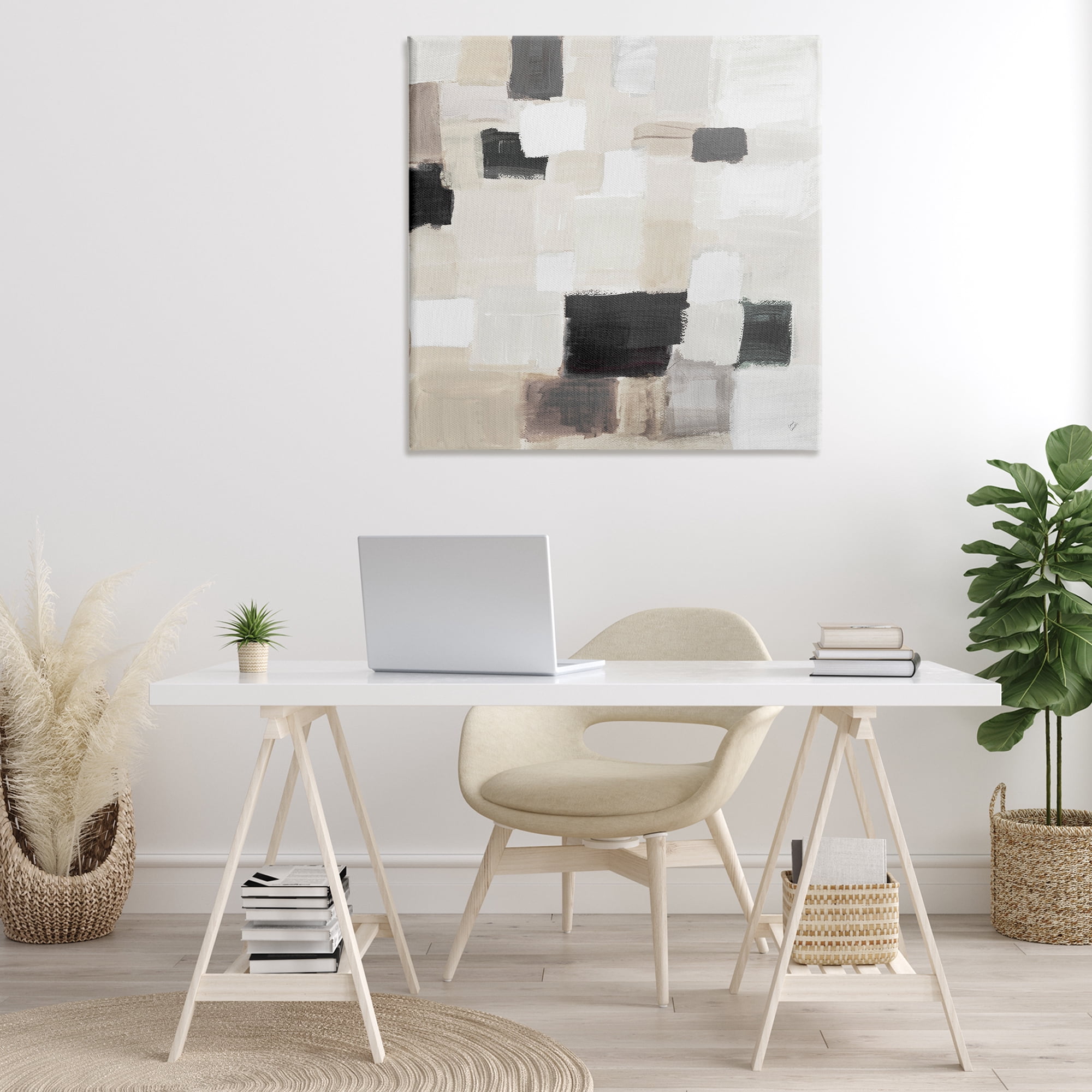 Stupell Industries Natural Square Patchwork Abstract Painting Gallery Wrapped Canvas Art Print Wall Art, 36 x 36