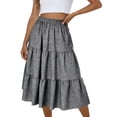thumbnail image 3 of QATAINLAV Women's Boho Midi Skirts Elastic High Waisted Gingham Tiered A-Line Long Skirt Flowy Casual Summer Plaid Skirts Black XL, 3 of 9