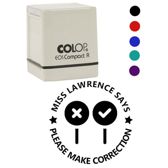 Printtoo Personalized Teachers Stamp Please Make Correction Teachers Name Self-Inking Rubber Stamp Giving Feedback For Students Classroom & Homework Supplies,Black - 30 x 30 mm