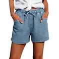thumbnail image 6 of JFGHDG Womens Drawstring Shorts Summer Elastic Waist Casual Lightweight Cotton Beach Vacation Lounge Shorts with Pockets Light Blue XS, 6 of 9