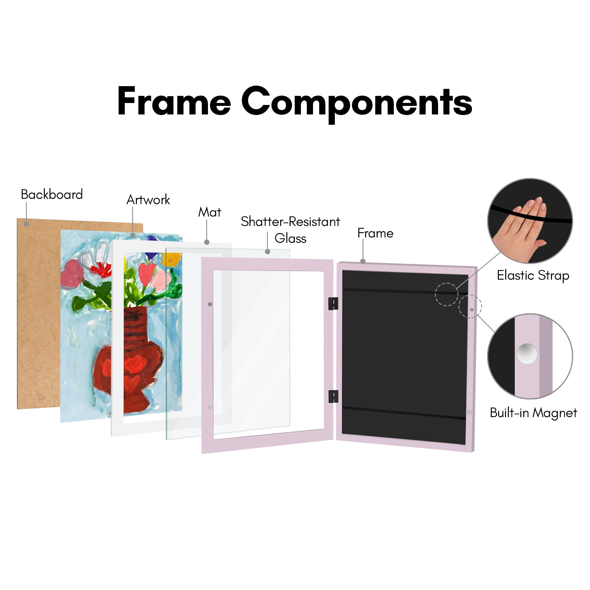 Americanflat 10x12.5 Kids Art Frame with 8.5x11 Mat Holds 100 Art Pieces Magnetic Letter Size Display Mini - Lilac