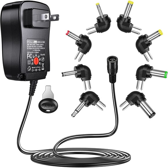 30W Universal Adapter AC to DC Switching Power Supply with 8 Selectable Connector Tips_Special Gift