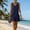 Navy, variant on Women's Summer Cotton Linen Blend Solid Color Dress Sleeveless V-Neck Tiered Ruffle Hem Casual Mini Dress Blue XL(XL)