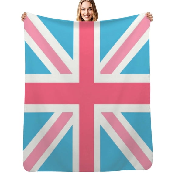 Pink and Blue Union Jack Flag Soft Blanket Travel Bedding Throws Flannel Bedspread Sofa Bed Cover