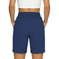 thumbnail image 5 of Dwellite Bermuda Long Shorts for Women Cotton linen Athletic Sweat Tummy Control Casual Lounge Summer Navy M, 5 of 5