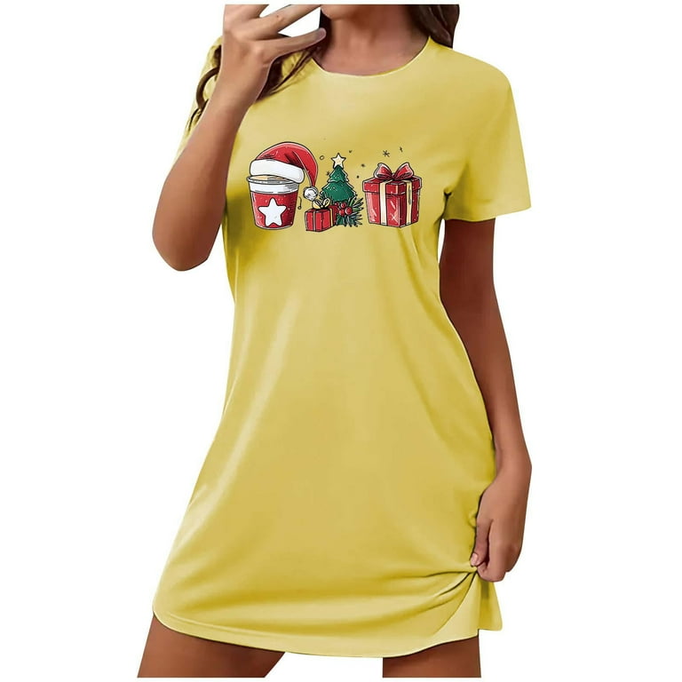 Sakmal Christmas Moomoo Dresses for Women Yellow Stretchy Cloud-Like  Oversized House Dress Crew Neck Short Sleeve Short Graphic Nightgowns S-2XL  - Walmart.com