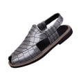 thumbnail image 3 of Domuza Men’s Crocodile Embossed Split Toe Back Strap Sandals, Slip On Closed Front Leather Casual Mule Sandals with Block Flat Sole for Daily Summer Wear Gray 6.5 (EU-38), 3 of 4