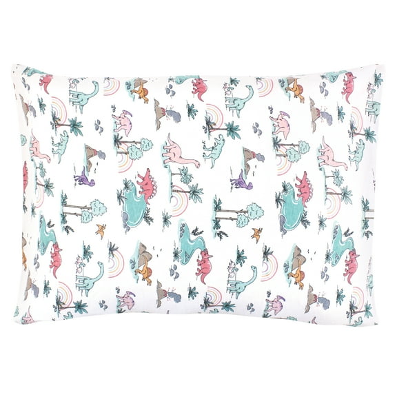 Hudson Baby Infant Girl Cotton Toddler Pillow Case, Pink Dinosaur Adventures, One Size