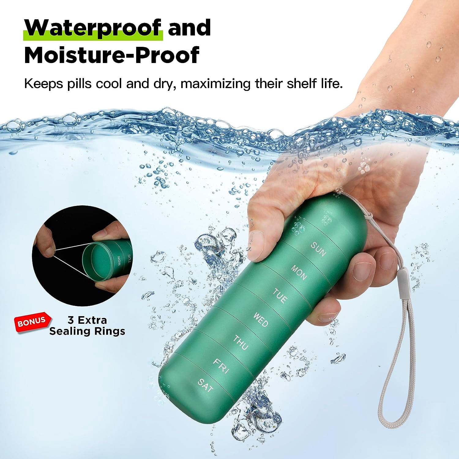 Metal Moisture Proof Weekly Pill Organizer, Stackable Aluminum Alloy BPA Free Travel Hiking 7 Day Pill Box Case Waterproof and Large Compartment to Hold Pills, Vitamins, Fish Oil, Supplements