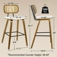thumbnail image 6 of 26" Counter Height Bar Stools with Rattan Back Set of 1, Mid Century Modern Wooden Stool Boucle Fabric Upholstered Bar Chair for Kitchen Island Dining Room, 6 of 12