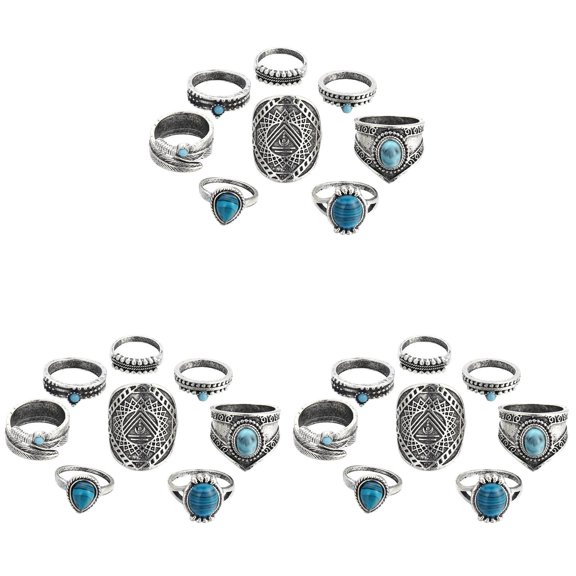 8 Piece Vintage Ring Set Gemstone Boho Finger Rings Women's Middle Finger Rings Openwork Engraved Rings Rhinestone Rings