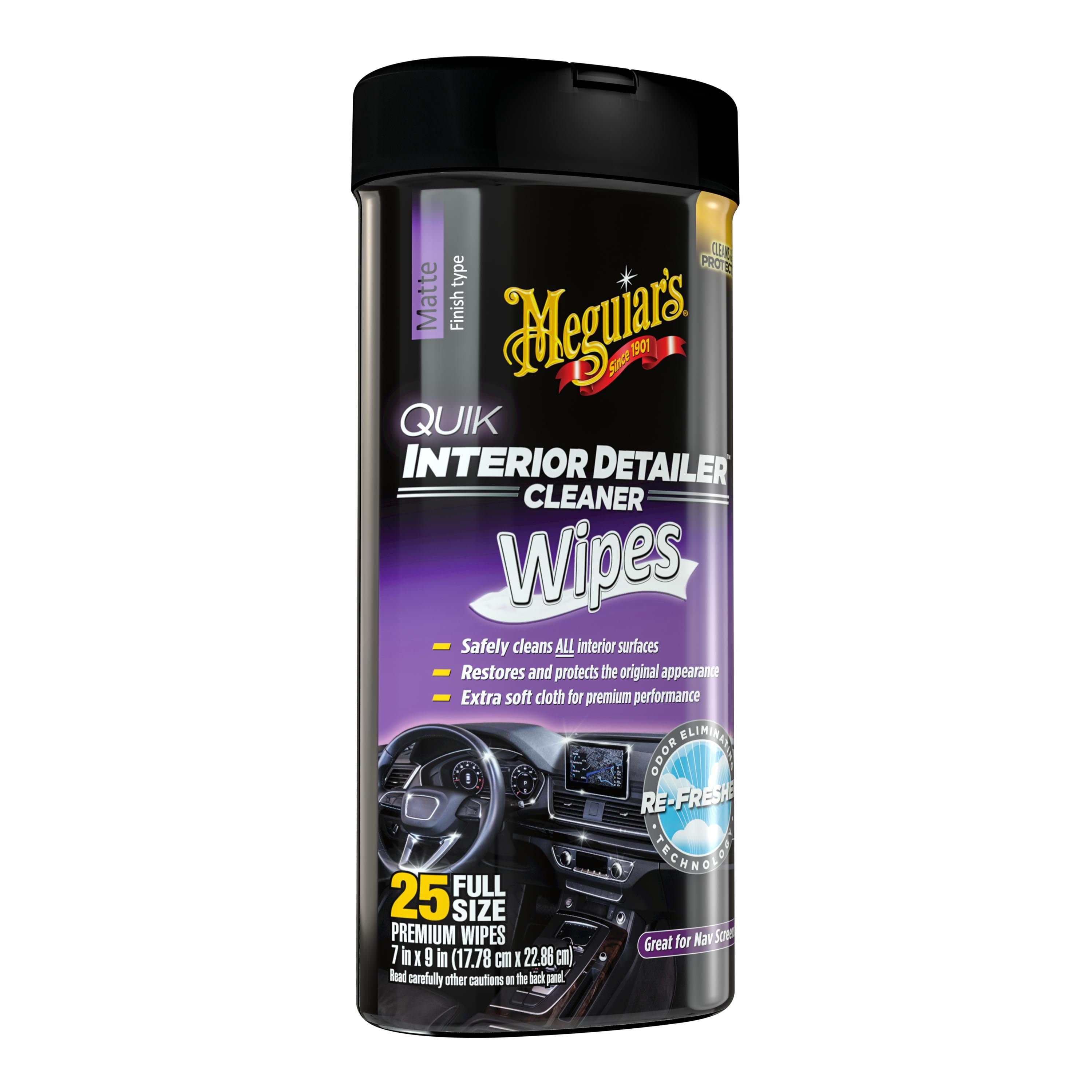 Meguiar's Quik Interior Detailer Cleaner Wipes, G13600, 25 Wipes