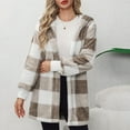 thumbnail image 3 of Women's Winter Coats Sherpa Fleece Jackets Button Down Cozy Cardigan Fashion Plaid Printed Hoodies Long Sleeve Casual Warm Coat, 3 of 9