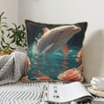 thumbnail image 4 of KLL Flower White Dolphin Decorative Throw Pillow Covers Velvet Soft for Couch Sofa Bedroom Living Room Outdoor (No pillow core)- 20"x20", 4 of 5