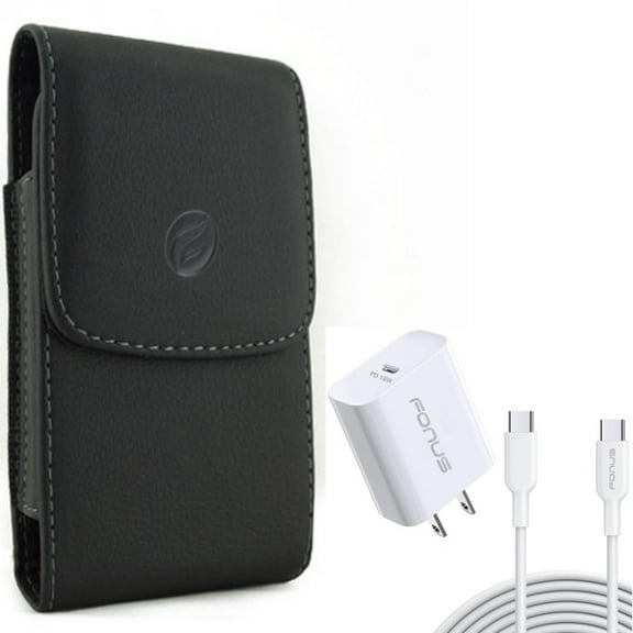Leather Case Belt Clip w Fast Type-C 18W PD Home Charger for Samsung Galaxy A73 5G,A13 5G,A03s Phones - Holster Cover Pouch Vertical, 10ft Long Cable Quick Power Adapter