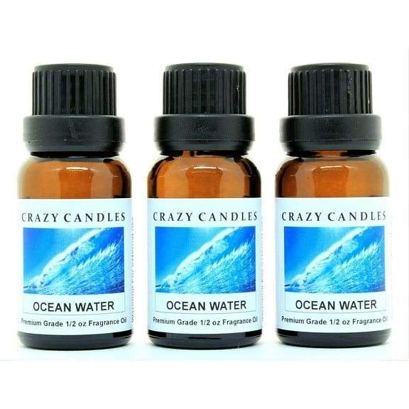 Crazy Candles Ocean Water (A mild Aroma) 3 Bottles 1/2 FL Oz Each (15ml) Premium Grade Scented Fragrance Oil Made in USA