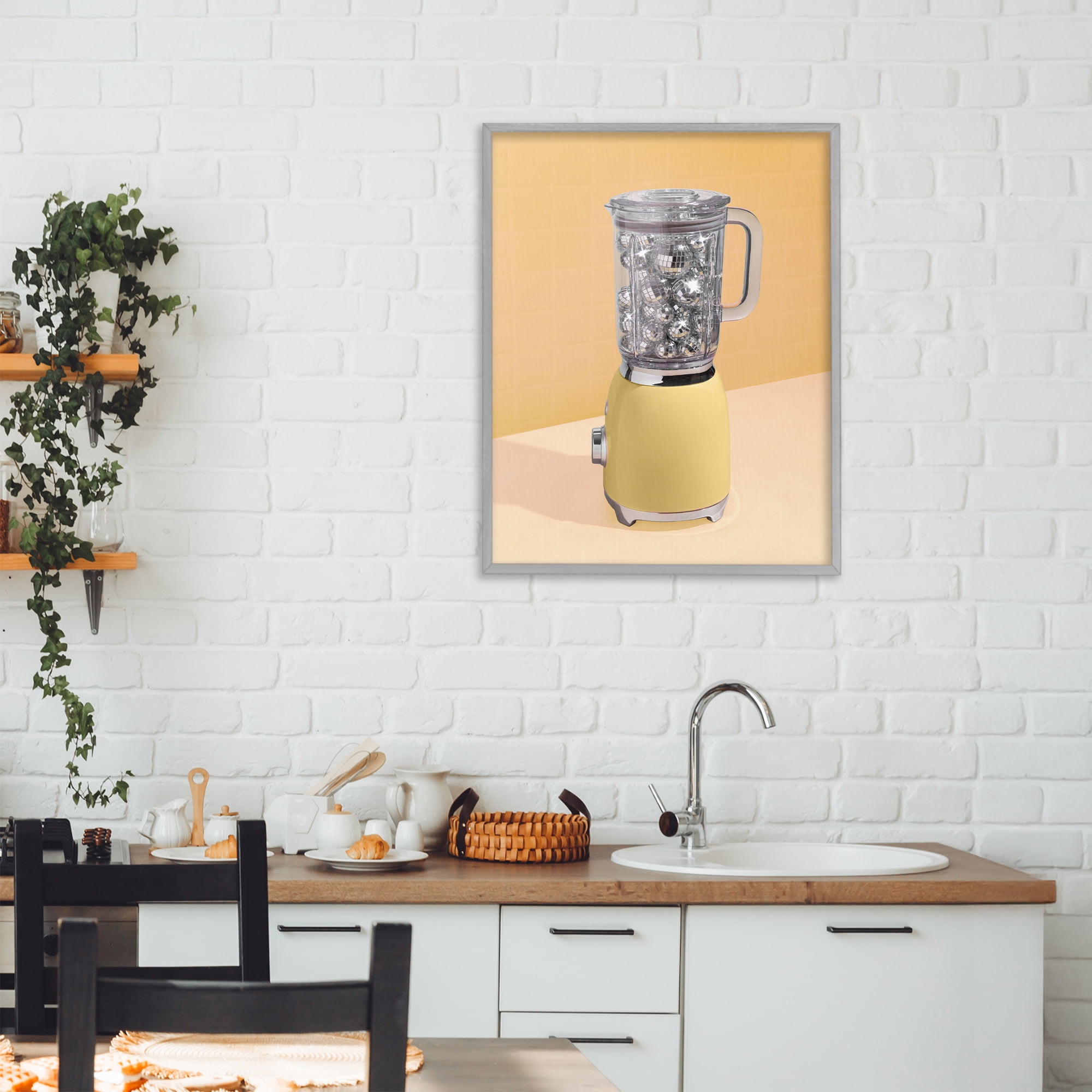 Stupell Industries Disco Drink Blender over Yellow Gray Framed Giclee Art, design by LISH Creative