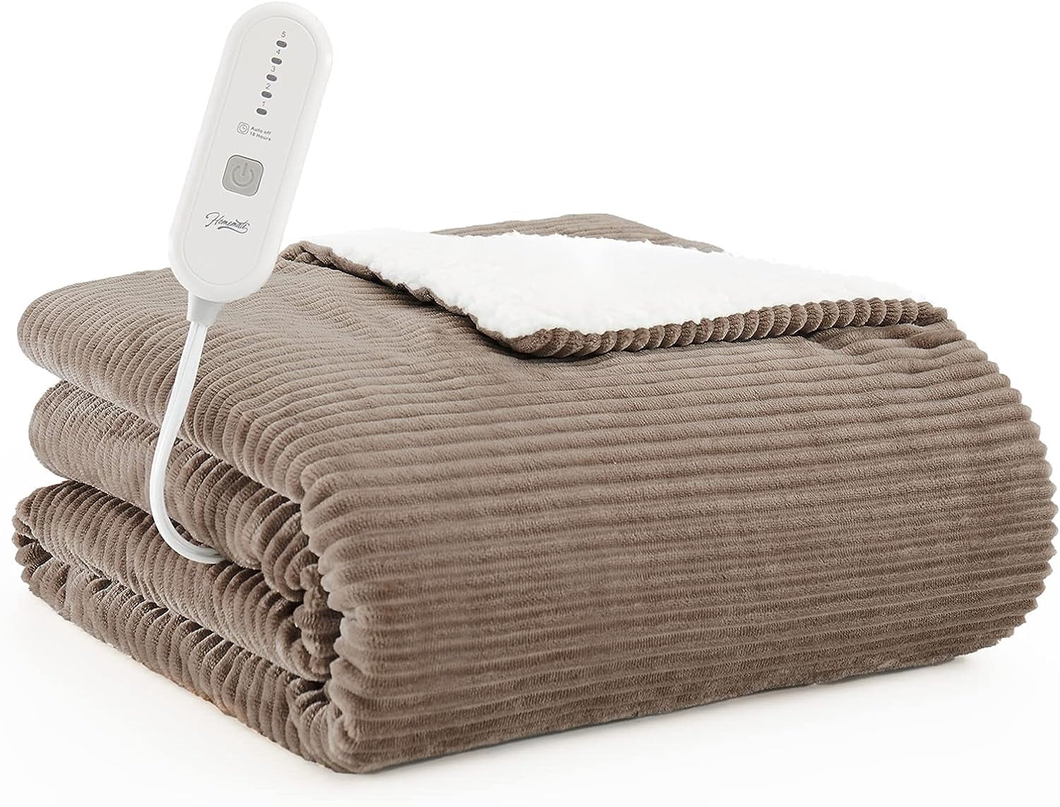 HomeMate Electric Heated Throw Blanket, Flannel & Sherpa Cozy Soft Electric Throw with 5 Heat Settings & 4 Hours Auto -Off, 50x60 Inch, Beige